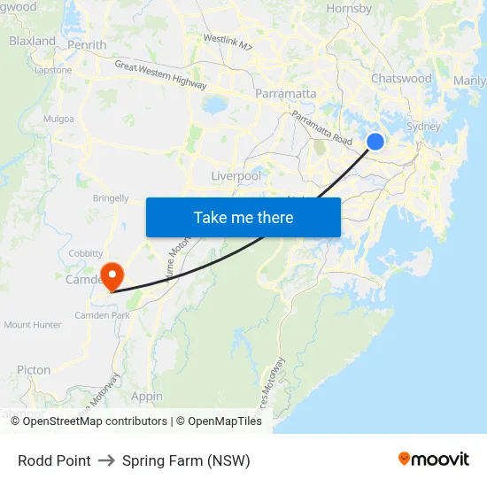 Rodd Point to Spring Farm (NSW) map