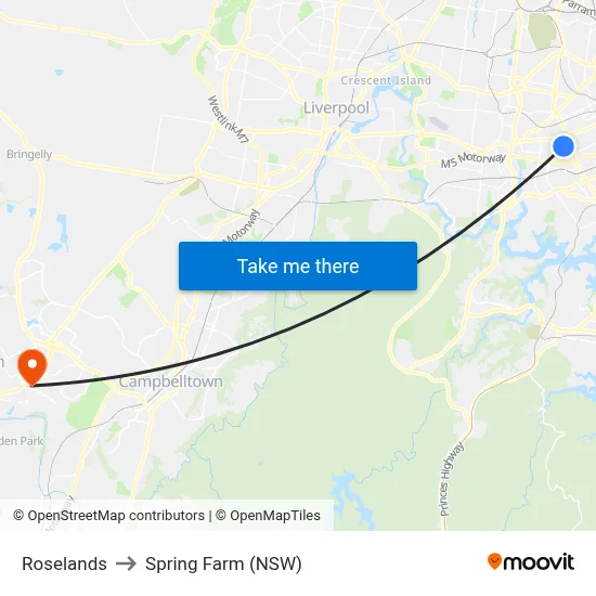 Roselands to Spring Farm (NSW) map