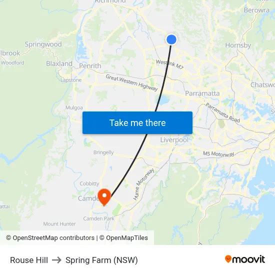 Rouse Hill to Spring Farm (NSW) map