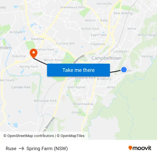 Ruse to Spring Farm (NSW) map