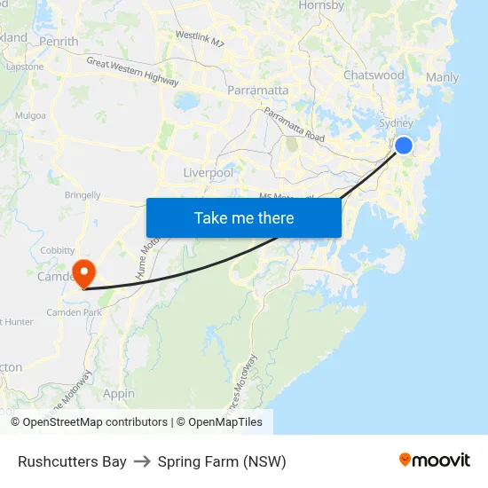 Rushcutters Bay to Spring Farm (NSW) map