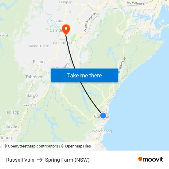 Russell Vale to Spring Farm (NSW) map