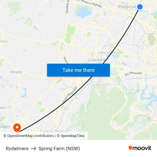 Rydalmere to Spring Farm (NSW) map