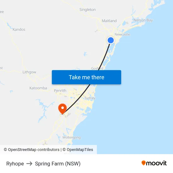Ryhope to Spring Farm (NSW) map
