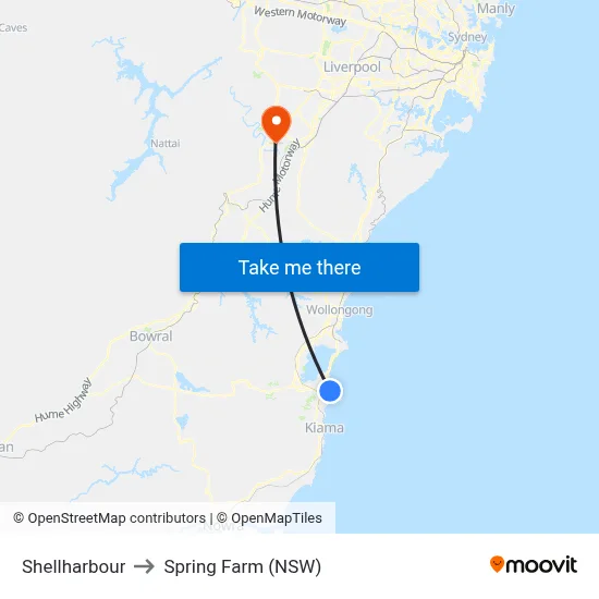 Shellharbour to Spring Farm (NSW) map