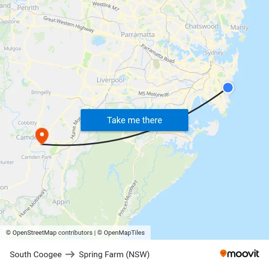 South Coogee to Spring Farm (NSW) map