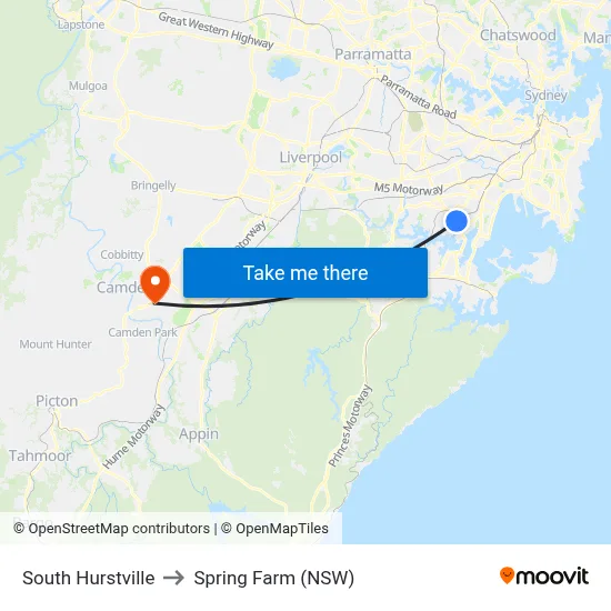 South Hurstville to Spring Farm (NSW) map