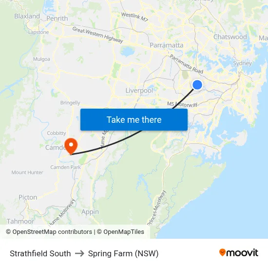 Strathfield South to Spring Farm (NSW) map