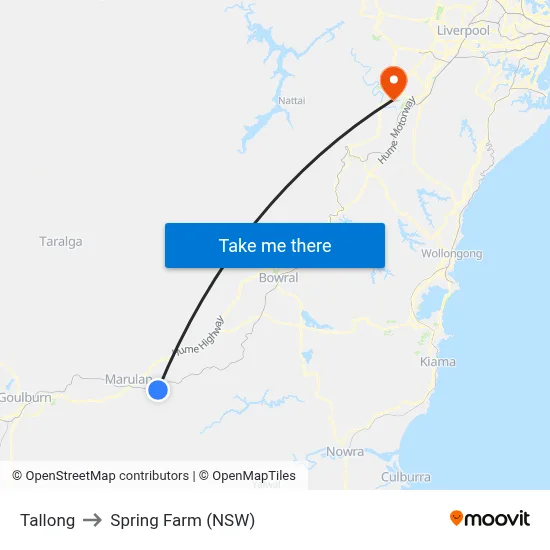 Tallong to Spring Farm (NSW) map
