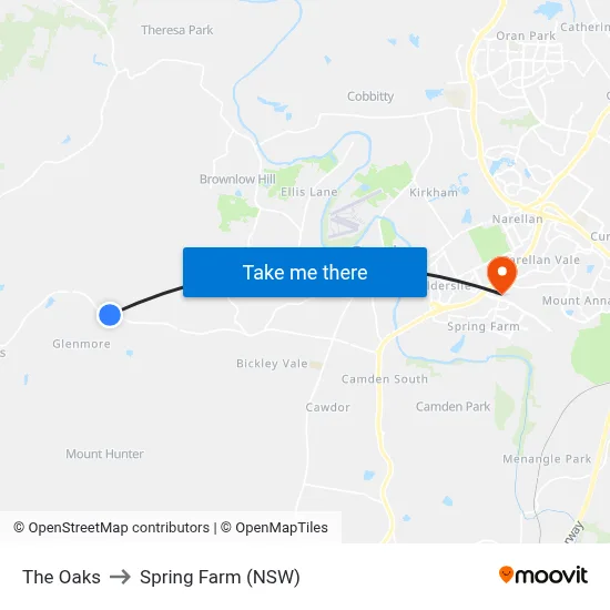 The Oaks to Spring Farm (NSW) map