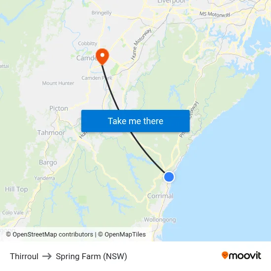 Thirroul to Spring Farm (NSW) map