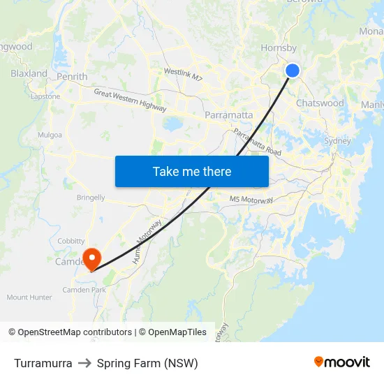 Turramurra to Spring Farm (NSW) map