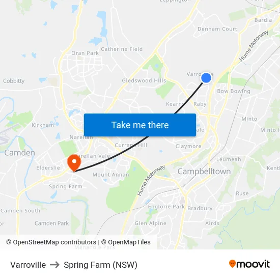 Varroville to Spring Farm (NSW) map