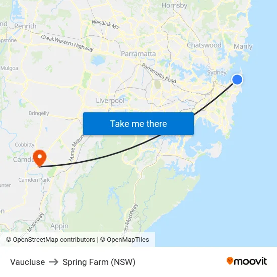 Vaucluse to Spring Farm (NSW) map