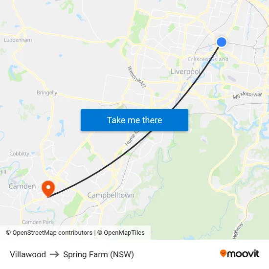 Villawood to Spring Farm (NSW) map