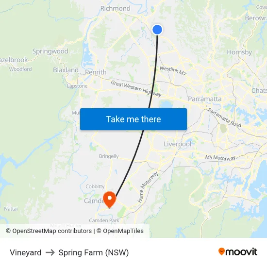 Vineyard to Spring Farm (NSW) map