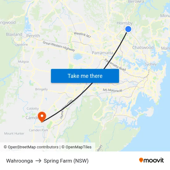 Wahroonga to Spring Farm (NSW) map