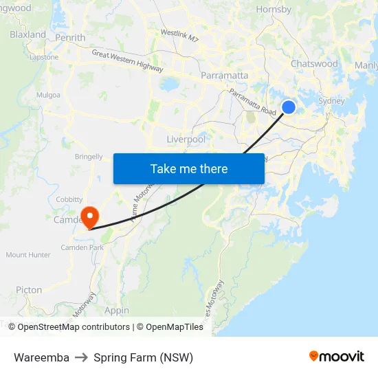 Wareemba to Spring Farm (NSW) map