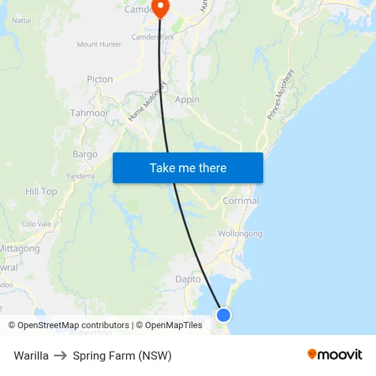 Warilla to Spring Farm (NSW) map