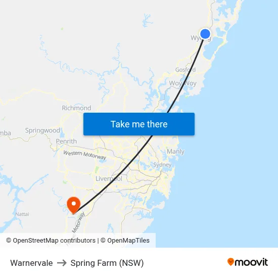 Warnervale to Spring Farm (NSW) map