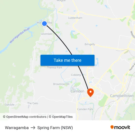 Warragamba to Spring Farm (NSW) map