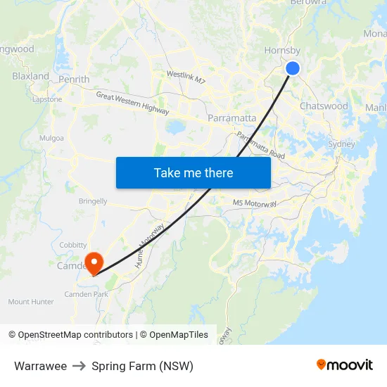 Warrawee to Spring Farm (NSW) map