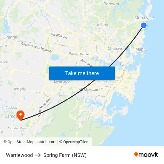 Warriewood to Spring Farm (NSW) map