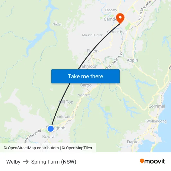 Welby to Spring Farm (NSW) map
