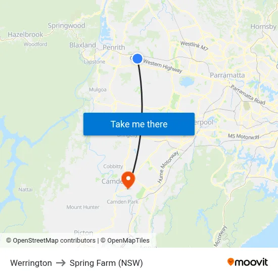 Werrington to Spring Farm (NSW) map