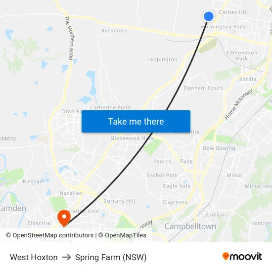 West Hoxton to Spring Farm (NSW) map