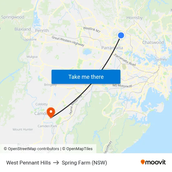 West Pennant Hills to Spring Farm (NSW) map