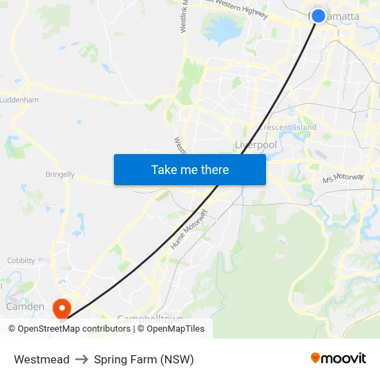 Westmead to Spring Farm (NSW) map