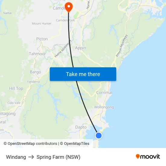 Windang to Spring Farm (NSW) map