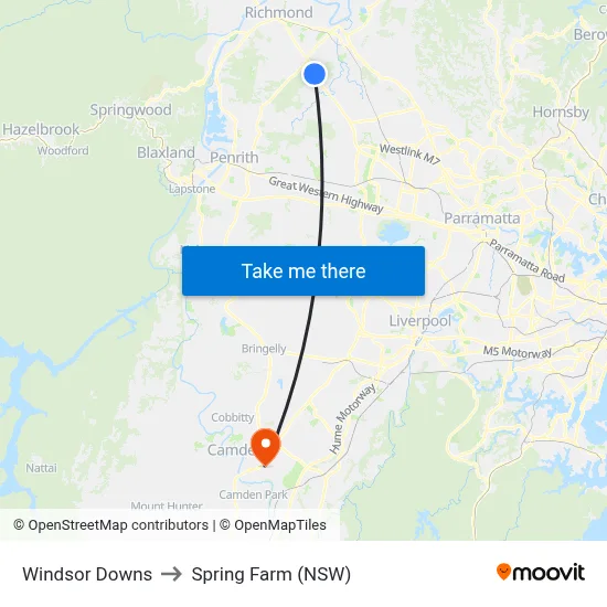 Windsor Downs to Spring Farm (NSW) map