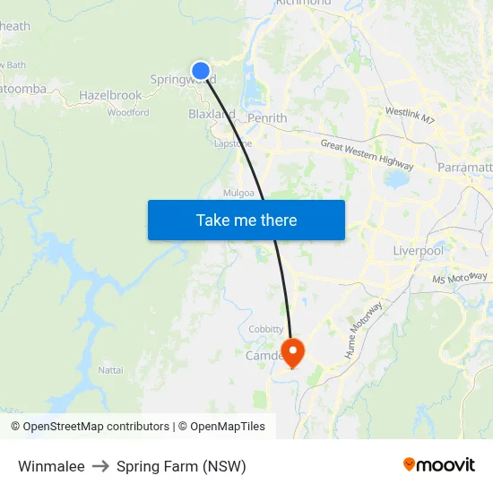 Winmalee to Spring Farm (NSW) map