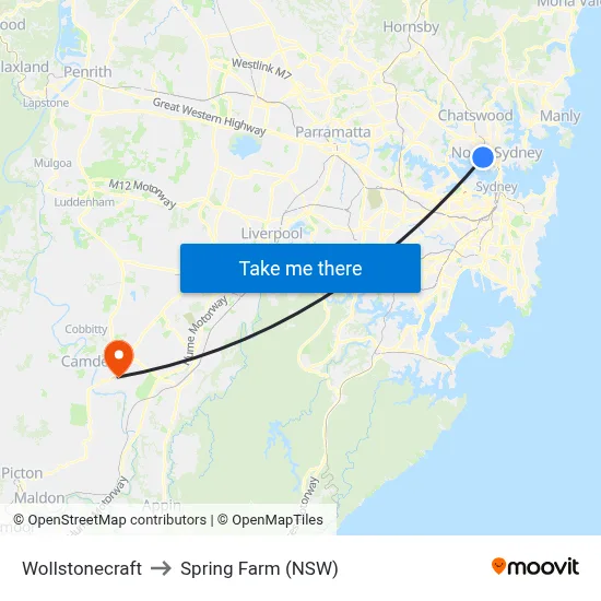 Wollstonecraft to Spring Farm (NSW) map