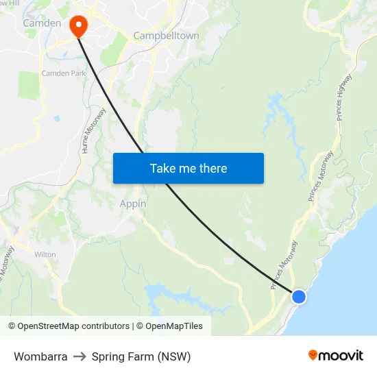 Wombarra to Spring Farm (NSW) map