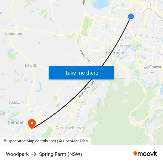 Woodpark to Spring Farm (NSW) map