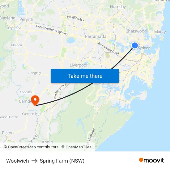 Woolwich to Spring Farm (NSW) map