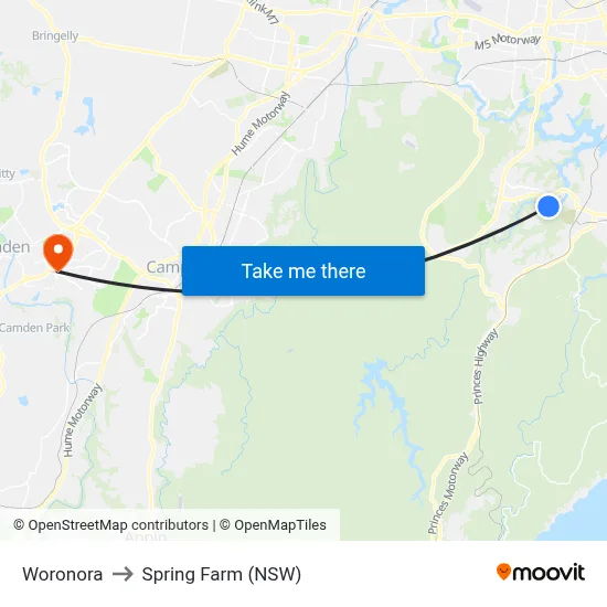 Woronora to Spring Farm (NSW) map