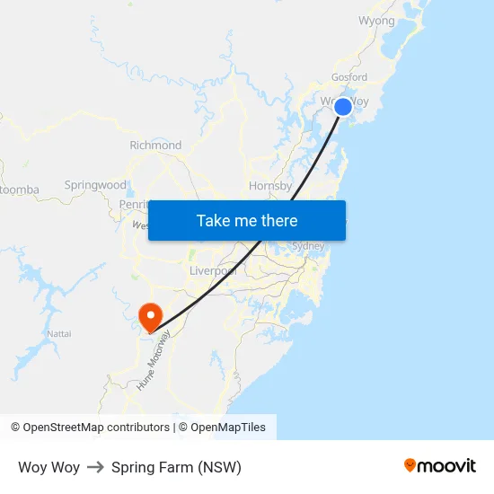 Woy Woy to Spring Farm (NSW) map