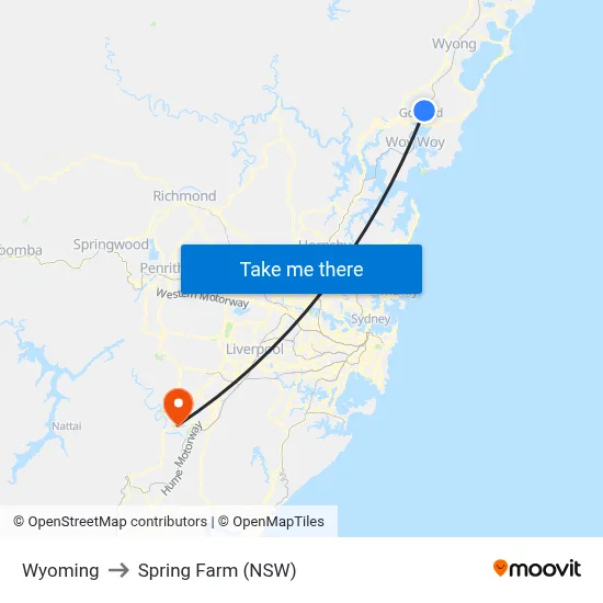 Wyoming to Spring Farm (NSW) map