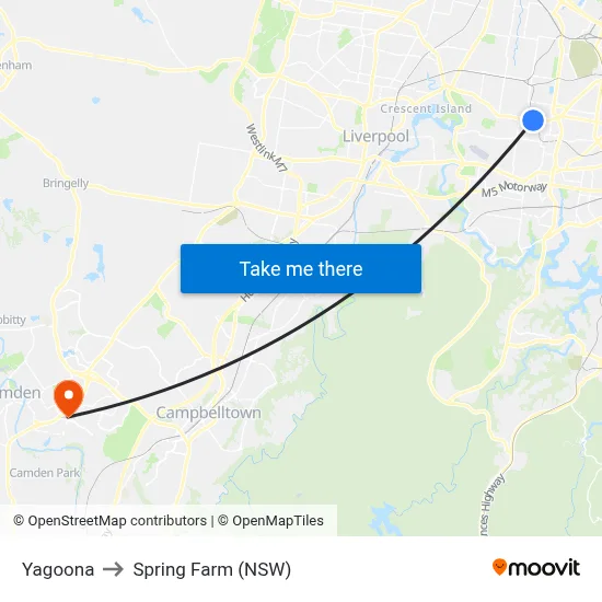 Yagoona to Spring Farm (NSW) map