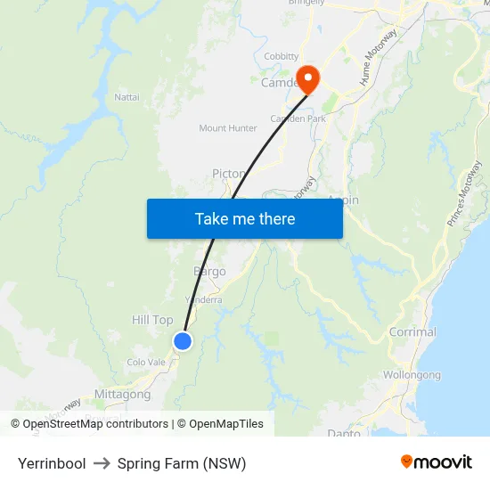 Yerrinbool to Spring Farm (NSW) map