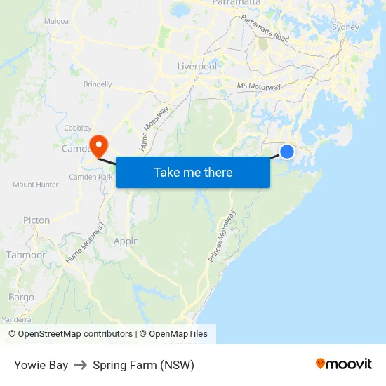 Yowie Bay to Spring Farm (NSW) map