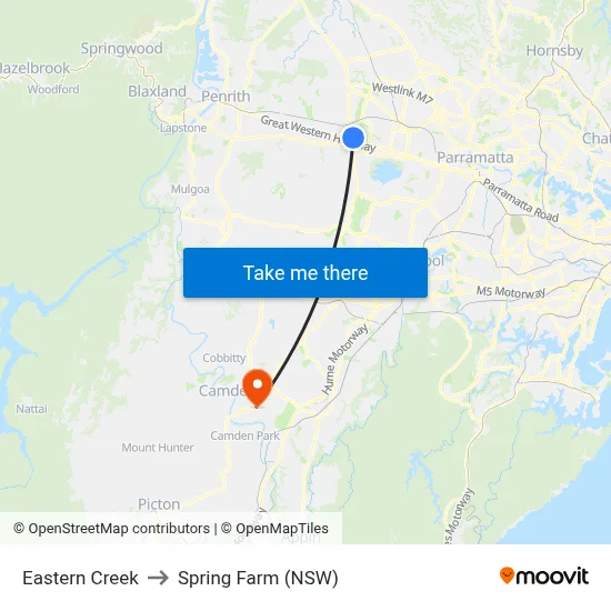 Eastern Creek to Spring Farm (NSW) map