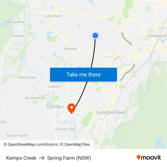 Kemps Creek to Spring Farm (NSW) map
