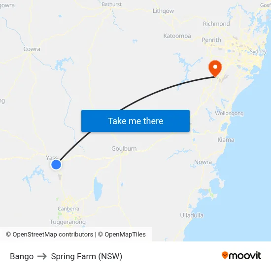Bango to Spring Farm (NSW) map