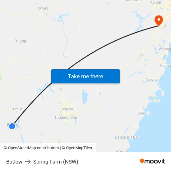 Batlow to Spring Farm (NSW) map