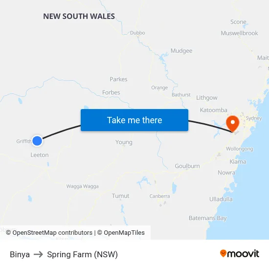 Binya to Spring Farm (NSW) map